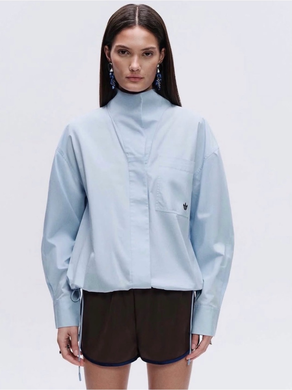 Adidas Original x Asos Light Blue Funnel Neck Women Shirt Logo - Viral (Small)